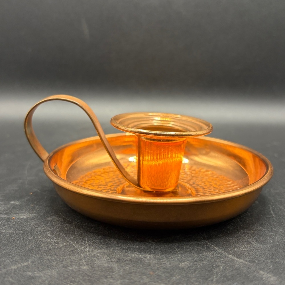 Vintage Hammered Copper Bedside Portable Candlestick Tapered Candle Holder Decor - Picture 7 of 10